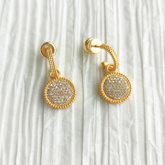 Julie Vos Fleur-de-Lis Pavé Cubic Zirconia Gold Earrings - Picture 1 of 3